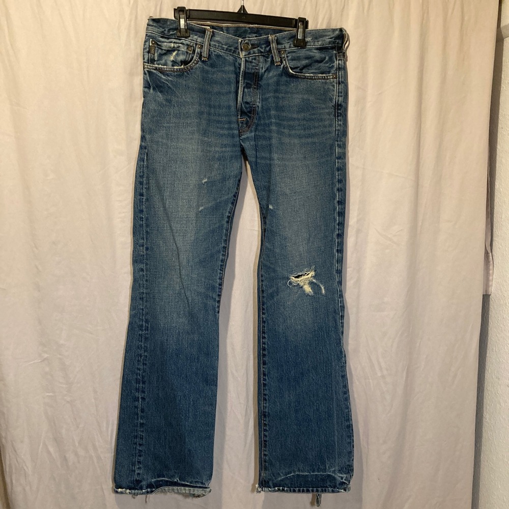 Abercrombie & Fitch Baxter Low Rise Slim Boot Jeans 31x32 Fits 34x33 Distressed